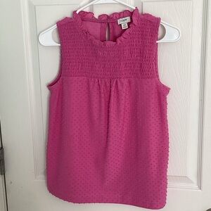 J. Crew Hot Pink Sleeveless Swiss Dot Smocked Top